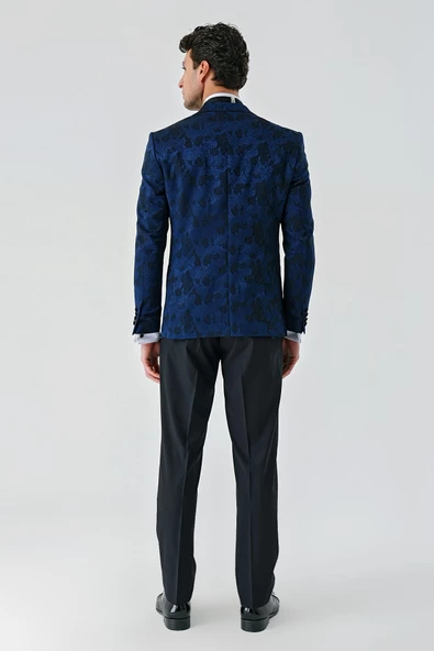 Koyu Lacivert Çıkarılabilir Kırlangıç Yaka Likralı 6 Drop Slim Fit Smokin Damatlık 1001240204 - 5