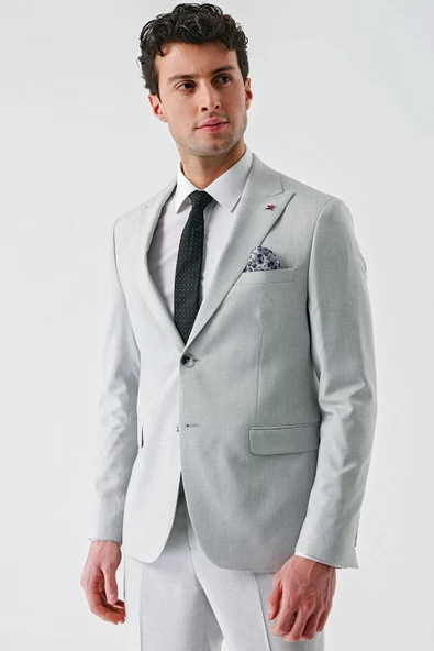 Gri Örme Kırlangıç Yaka 6 Drop Slim Fit Dar Kesim Klasik Takım Elbise 1001240112 - 12