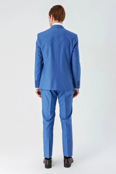 Mavi Gabardin Kırlangıç Yaka Yelekli 6 Drop Slim Fit Klasik Takım Elbise 1001240187 - 6