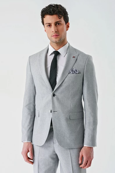 Gri Örme Kırlangıç Yaka 6 Drop Slim Fit Dar Kesim Klasik Takım Elbise 1001240112 - 9