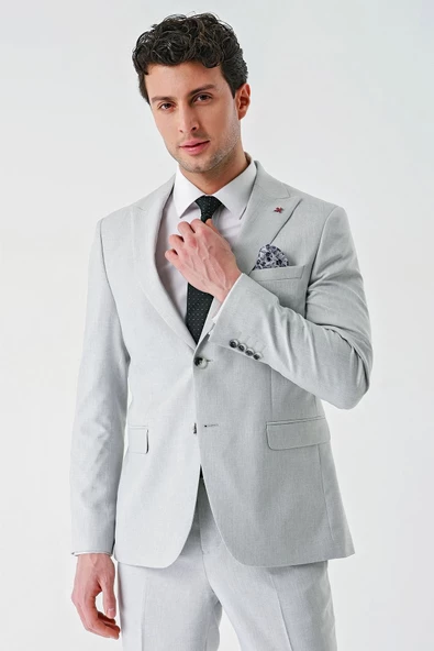 Gri Örme Kırlangıç Yaka 6 Drop Slim Fit Dar Kesim Klasik Takım Elbise 1001240112 - 8