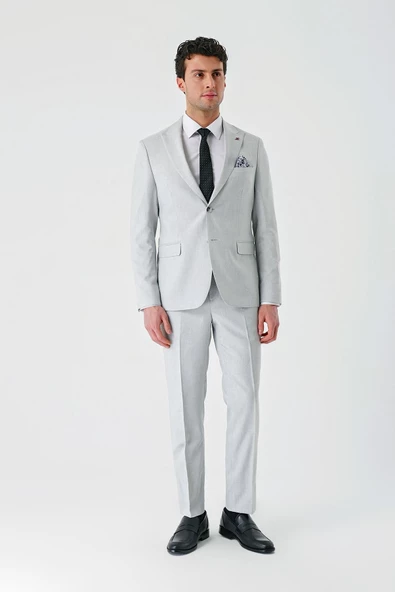 Gri Örme Kırlangıç Yaka 6 Drop Slim Fit Dar Kesim Klasik Takım Elbise 1001240112 - 4