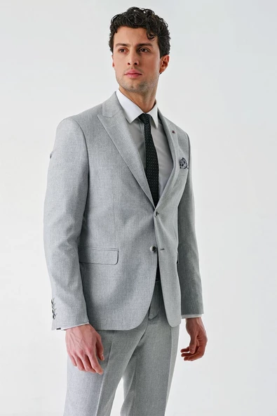 Gri Örme Kırlangıç Yaka 6 Drop Slim Fit Dar Kesim Klasik Takım Elbise 1001240112 - 12