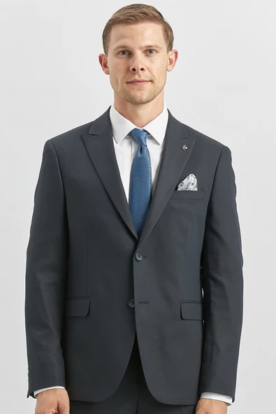 Koyu Lacivert Desenli Armürlü Kırlangıç Yaka Likralı 6 Drop Slim Fit Takım Elbise 1001240172 - 3