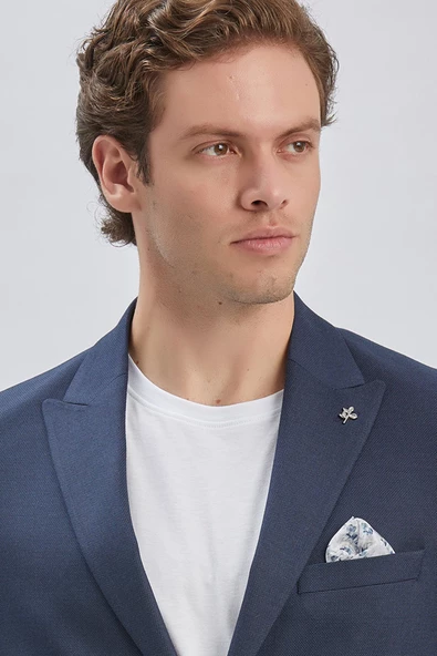 Koyu Lacivert Armürlü Kırlangıç Yaka Astarlı 6 Drop Slim Fit Dar Kesim Takım Elbise 1001240176 - 9