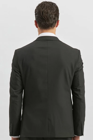 Siyah Desenli Armürlü Mono Yaka Yelekli Likralı 6 Drop Slim Fit Takım Elbise 1001240180 - 5