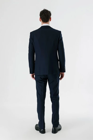 Koyu Lacivert Kırlangıç Yaka Yelekli Likralı 6 Drop Slim Fit Klasik Takım Elbise 1001240167 - 7
