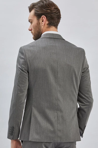 Koyu Antrasit Düz Bez Ayağı 6 Drop Slim Fit Classic Esnek Takım Elbise 1001240173 - 6