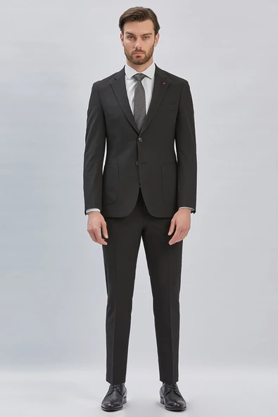 Siyah Çizgili Mono Yaka Astarlı Likralı 6 Drop Slim Fit Dar Kesim Casual Takım Elbise 1001240171 - 4