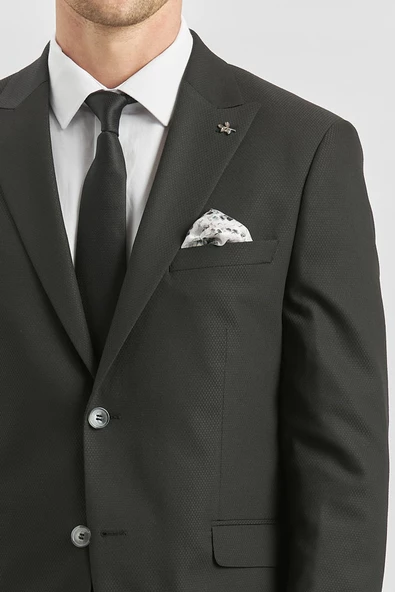 Siyah Desenli Armürlü Kırlangıç Yaka Likralı 6 Drop Slim Fit Takım Elbise 1001240172 - 6