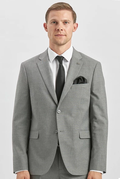 Gri Desenli Mono Yaka Astarlı 6 Drop Slim Fit Dar Kesim Takım Elbise 1001240174 - 2