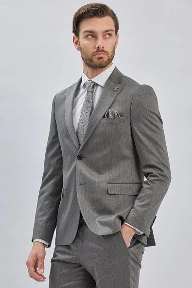 Koyu Antrasit Düz Bez Ayağı 6 Drop Slim Fit Classic Esnek Takım Elbise 1001240173 - 2