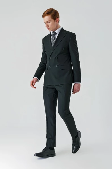 Siyah Kırlangıç Yaka Kruvaze Likralı 6 Drop Slim Fit Dar Kesim Casual Takım Elbise 1001240266 - 7
