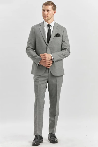 Gri Desenli Mono Yaka Astarlı 6 Drop Slim Fit Dar Kesim Takım Elbise 1001240174 - 3