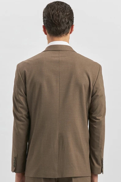 Koyu Kahverengi Kendinden Mono Yaka 2 Düğme 4 Drop Comfort Fit Classic Takım Elbise 1001240182 - 5