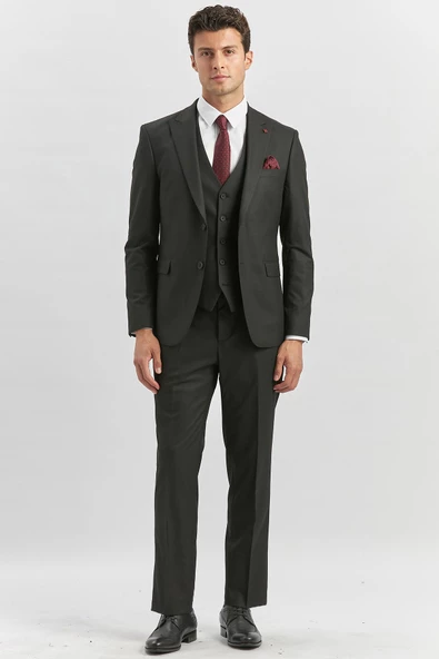 Siyah Kırlangıç Yaka Astarlı Yelekli 6 Drop Slim Fit Dar Kesim Klasik Takım Elbise 1001240179 - 3