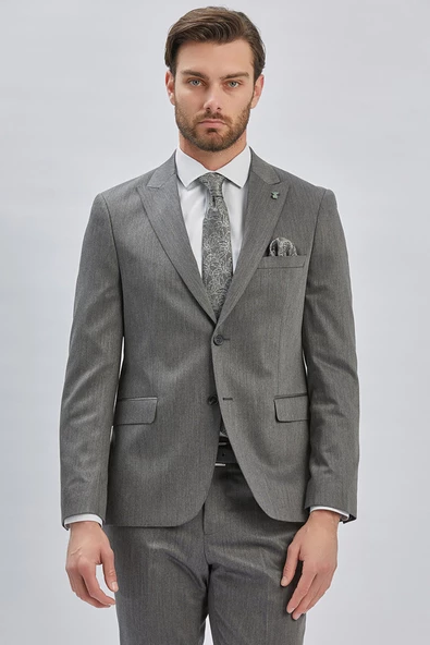 Koyu Antrasit Düz Bez Ayağı 6 Drop Slim Fit Classic Esnek Takım Elbise 1001240173 - 3