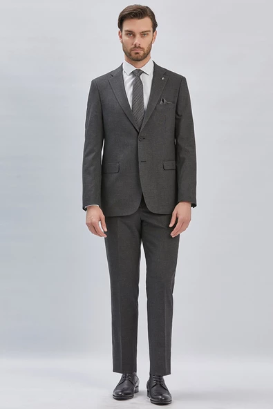 Siyah Çizgili Mono Yaka Astarlı 4 Drop Comfort Fit Rahat Kesim Takım Elbise 1001240177 - 2