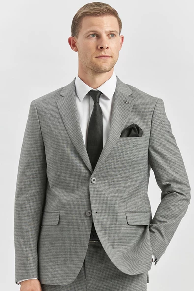 Gri Desenli Mono Yaka Astarlı 6 Drop Slim Fit Dar Kesim Takım Elbise 1001240174 - 4