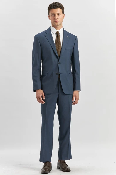 Lacivert Kendinden Mono Yaka 2 Düğme 4 Drop Comfort Fit Classic Takım Elbise 1001240181 - 5