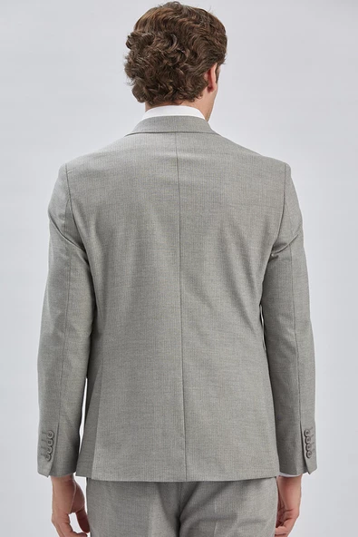 Gri Çizgili Kırlangıç Yaka Astarlı 6 Drop Slim Fit Dar Kesim Takım Elbise 1001240175 - 5