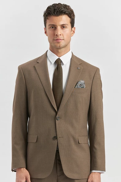 Koyu Kahverengi Kendinden Mono Yaka 2 Düğme 4 Drop Comfort Fit Classic Takım Elbise 1001240182 - 2