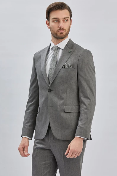 Koyu Antrasit Düz Bez Ayağı 6 Drop Slim Fit Classic Esnek Takım Elbise 1001240173 - 4