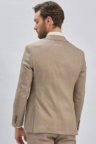 Bej Armürlü Mono Yaka Keten Karışımlı 6 Drop Slim Fit Dar Kesim Casual Takım Elbise 1001240169 - 6