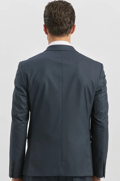Koyu Lacivert Kırlangıç Yaka Astarlı Yelekli 6 Drop Slim Fit Klasik Takım Elbise 1001240179 - 6