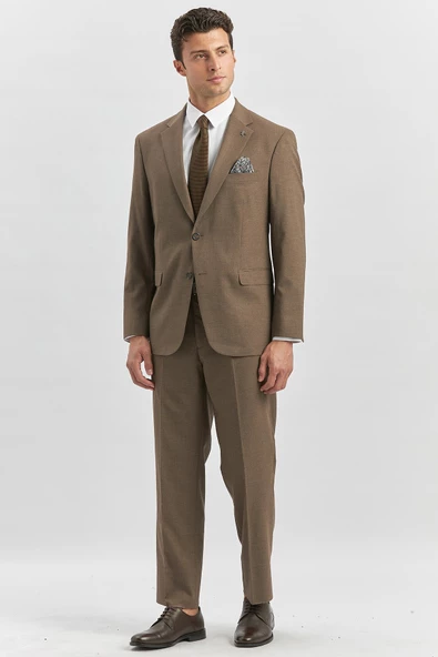 Koyu Kahverengi Kendinden Mono Yaka 2 Düğme 4 Drop Comfort Fit Classic Takım Elbise 1001240182 - 3