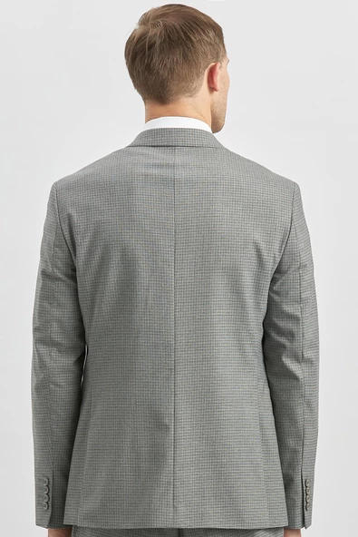 Gri Desenli Mono Yaka Astarlı 6 Drop Slim Fit Dar Kesim Takım Elbise 1001240174 - 6