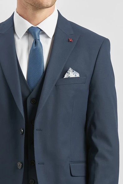 Lacivert Kırlangıç Yaka Astarlı Yelekli 6 Drop Slim Fit Dar Kesim Klasik Takım Elbise 1001240179 - 6