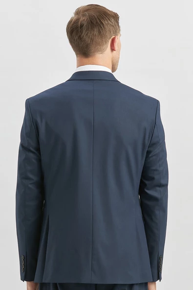 Lacivert Kırlangıç Yaka Astarlı Yelekli 6 Drop Slim Fit Dar Kesim Klasik Takım Elbise 1001240179 - 5