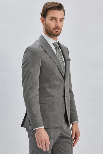 Koyu Antrasit Düz Bez Ayağı 6 Drop Slim Fit Classic Esnek Takım Elbise 1001240173 - 5