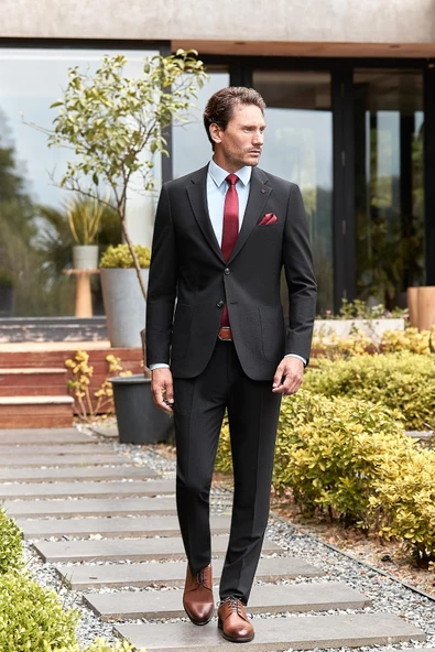 Siyah Çizgili Mono Yaka Astarlı Likralı 6 Drop Slim Fit Dar Kesim Casual Takım Elbise 1001240171 - 2