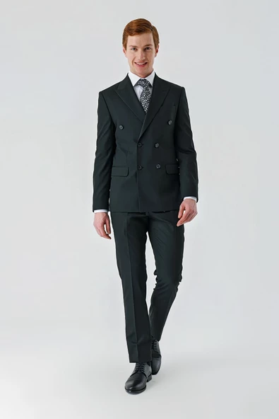 Siyah Kırlangıç Yaka Kruvaze Likralı 6 Drop Slim Fit Dar Kesim Casual Takım Elbise 1001240266 - 4