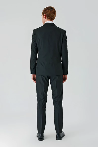 Siyah Kırlangıç Yaka Kruvaze Likralı 6 Drop Slim Fit Dar Kesim Casual Takım Elbise 1001240266 - 9