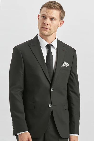 Siyah Desenli Armürlü Kırlangıç Yaka Likralı 6 Drop Slim Fit Takım Elbise 1001240172 - 4