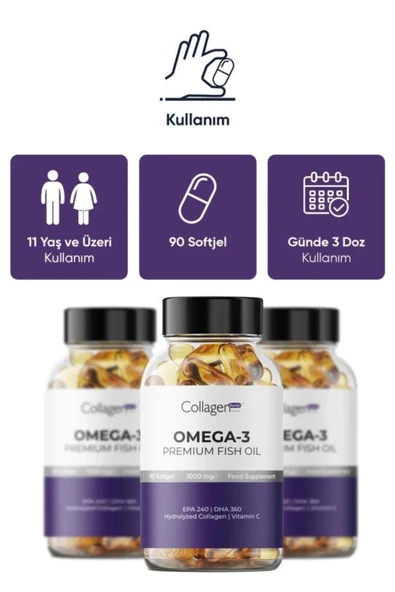 5 Adet Omega-3 Premium Fish Oil 90 Softgel X 1000mg, Balık Yağı, Hidrolize Kolajen - 2