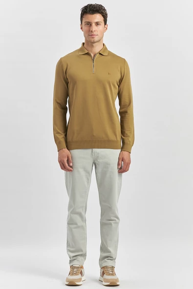 Bal Uzun Kollu Örme Polo Yaka Slim Fit Dar Kesim Triko 1012245150 - 4