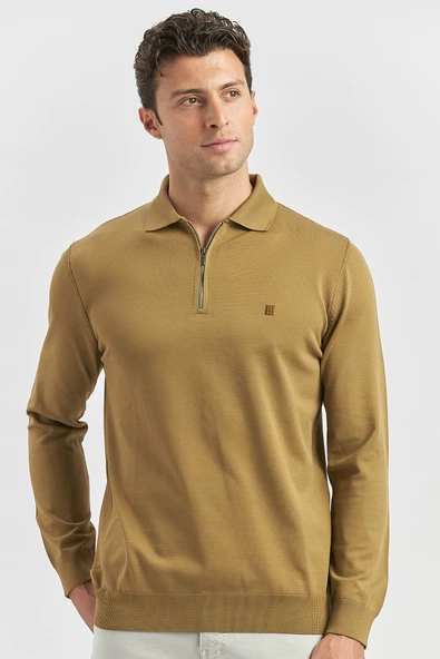 Bal Uzun Kollu Örme Polo Yaka Slim Fit Dar Kesim Triko 1012245150 - 2