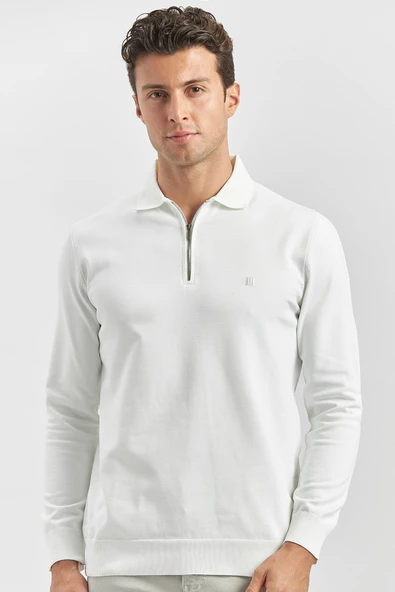 Açık Krem Uzun Kollu Örme Polo Yaka Slim Fit Dar Kesim Triko 1012245150 - Resim 3