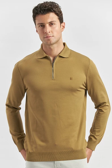 Bal Uzun Kollu Örme Polo Yaka Slim Fit Dar Kesim Triko 1012245150 - 3