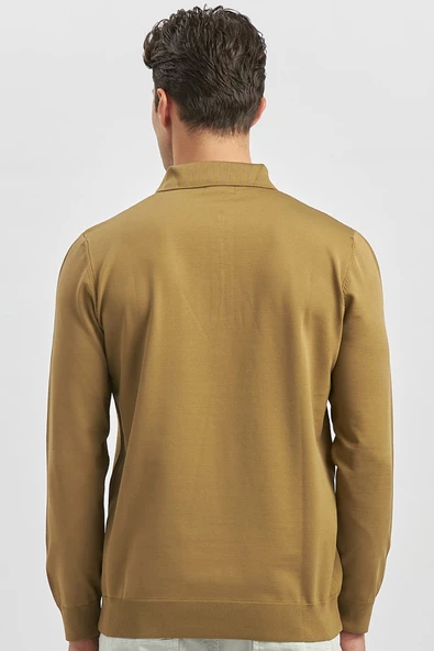 Bal Uzun Kollu Örme Polo Yaka Slim Fit Dar Kesim Triko 1012245150 - 6