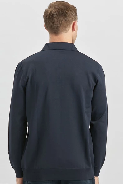 Koyu Lacivert Uzun Kollu Örme Polo Yaka Slim Fit Dar Kesim Triko 1012245150 - 6