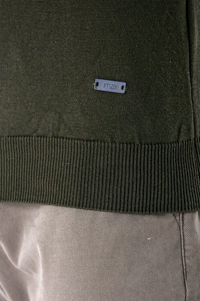Koyu Haki Uzun Kollu Desenli Bisiklet Yaka Pamuklu Klasik Comfort Fit Triko 1012235158 - 5