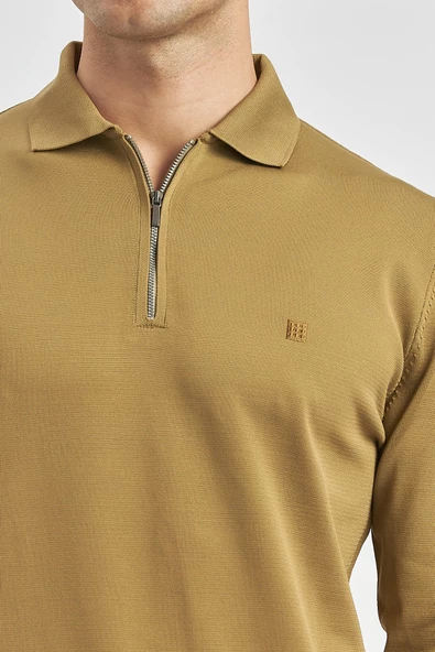 Bal Uzun Kollu Örme Polo Yaka Slim Fit Dar Kesim Triko 1012245150 - 5