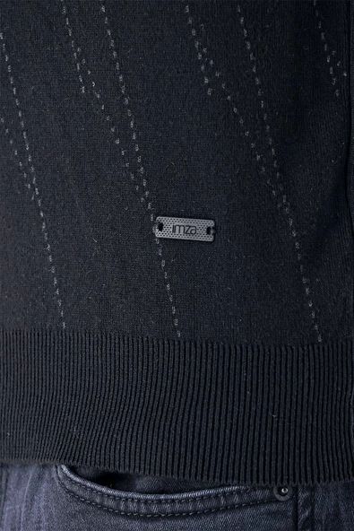 Siyah Uzun Kollu Desenli Örme Bisiklet Yaka Pamuklu Klasik Comfort Fit Triko 1012235150 - Resim 5