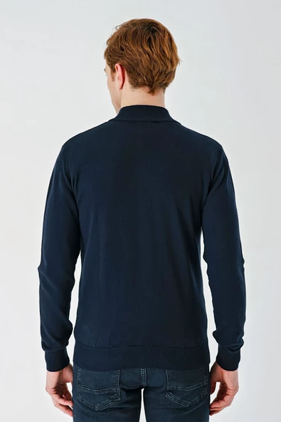 Koyu Lacivert Dik Yaka Pamuklu Klasik Comfort Fit Rahat Kesim Triko 1012235005 - Resim 6