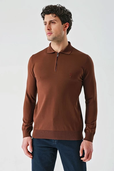 Taba Örme Polo Yaka Klasik Slim Fit Dar Kesim Triko 1012235269 - 3